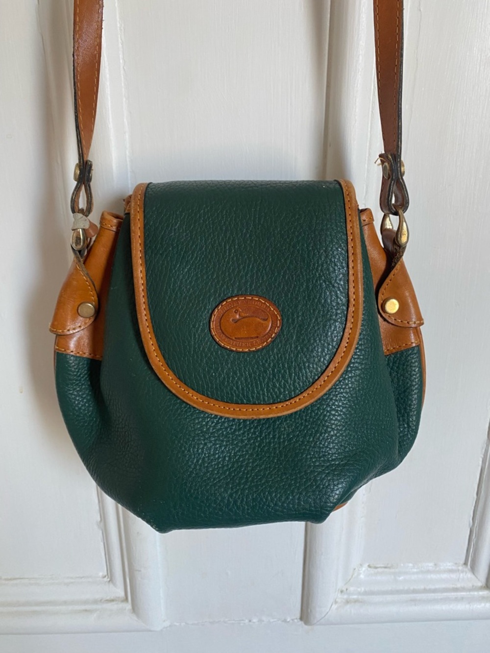 Dooney & Bourke Forest Green Leather Crossbody with Tan Trim